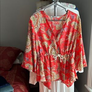Zara Red Paisley Drawstring Blouse